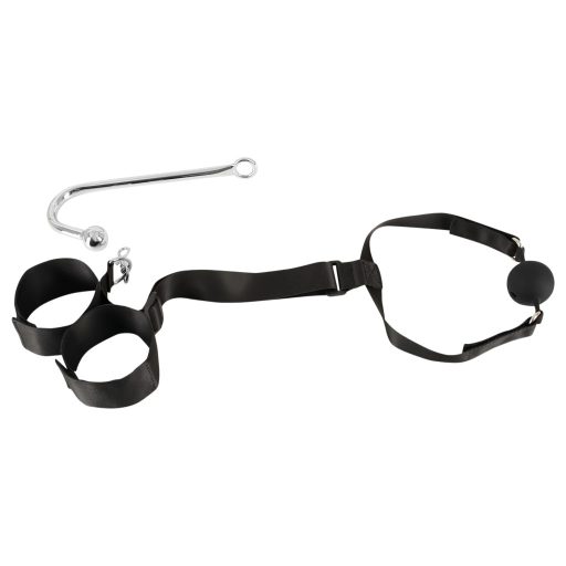 Bad Kitty - bondage szett + anál horog és szájpecek (fekete)