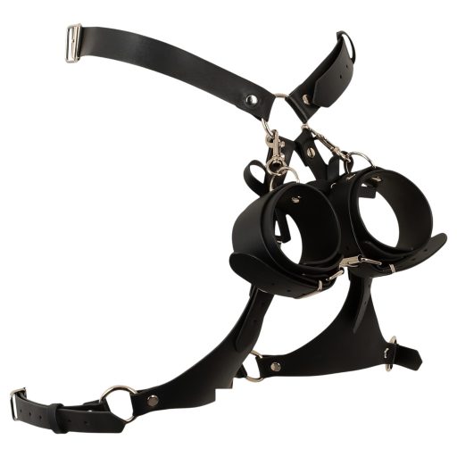Bad Kitty - nyitott bondage csípőhám bilincsekkel (fekete)