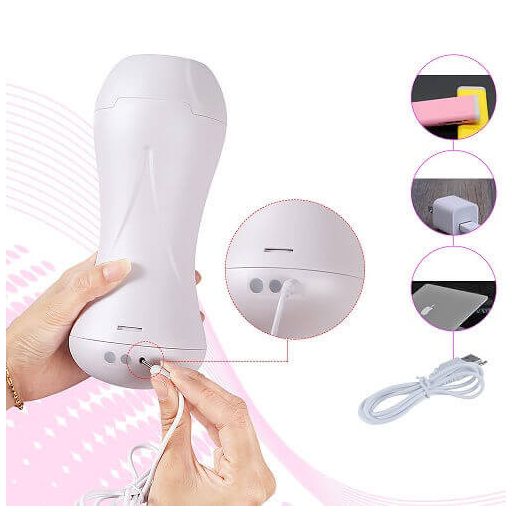 Lonely Happy - akkus, nyögő-rezgő műpunci (fehér-natúr)