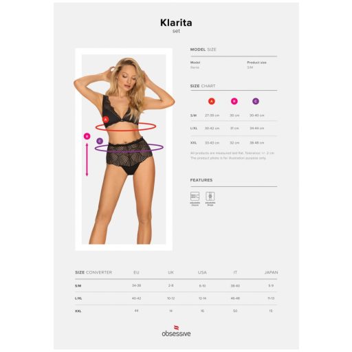 Obsessive Klarita 2 részes fehérnemű szett (Fekete) L/XL