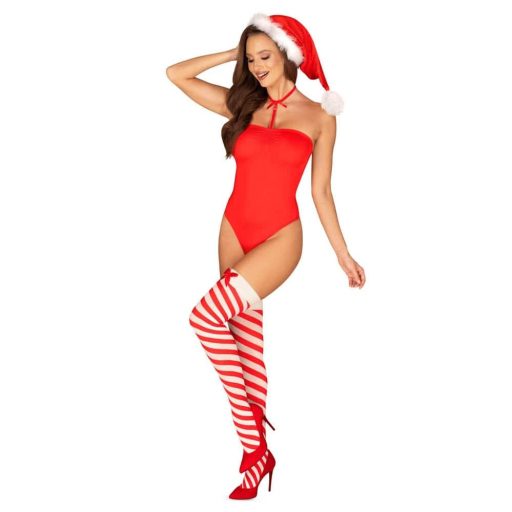 Obsessive Kissmas teddy - Szexi ünnepi body (Piros) XS/S