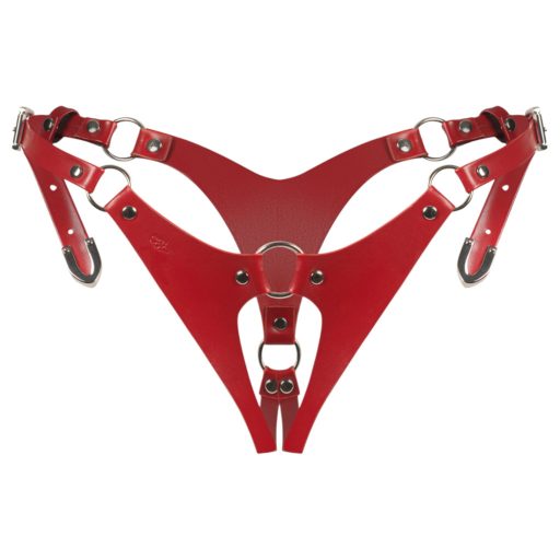 Obsessive Inferro - bőr hatású nyitott, állítható tanga (piros)