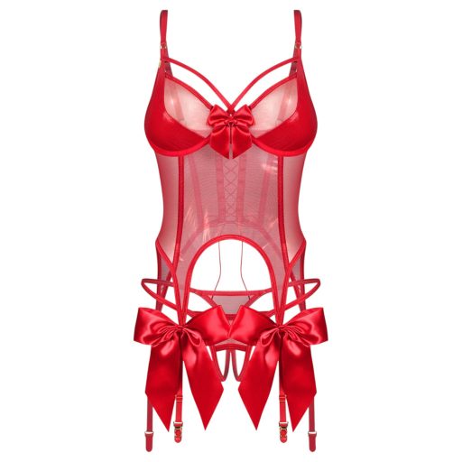 Obsessive Gifty - fűző és nyitott tanga szett (piros)