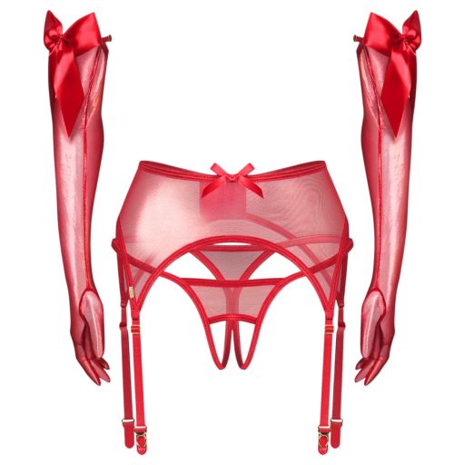 Obsessive Gifty - háromrészes szett harisnyakötővel (piros)