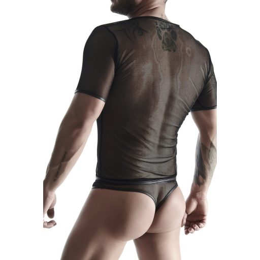 Regnes Fetish Planet férfi erotikus póló - V-nyakú - áttetsző - XXL (Fekete)
