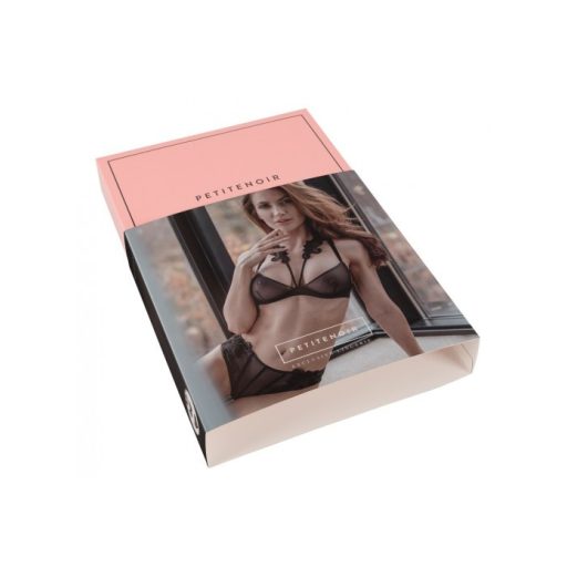 Petite Noir Exclusive - hímzett, áttetsző melltartó szett (fekete) - S