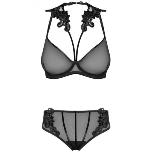 Petite Noir Exclusive - hímzett, áttetsző melltartó szett (fekete) - S