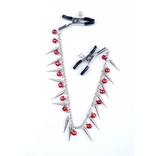 Boys of Toys Series No.3 Láncos mellbimbócsipesz piros csengettyűkkel (piros-ezüst)