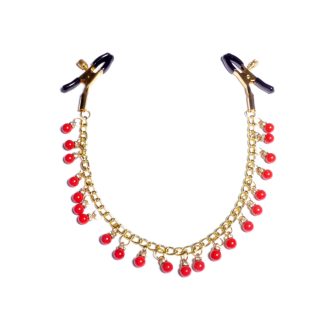   Boss sorozat - No.15 Mellbimbó csipesz piros csengős - arany színű lánccal