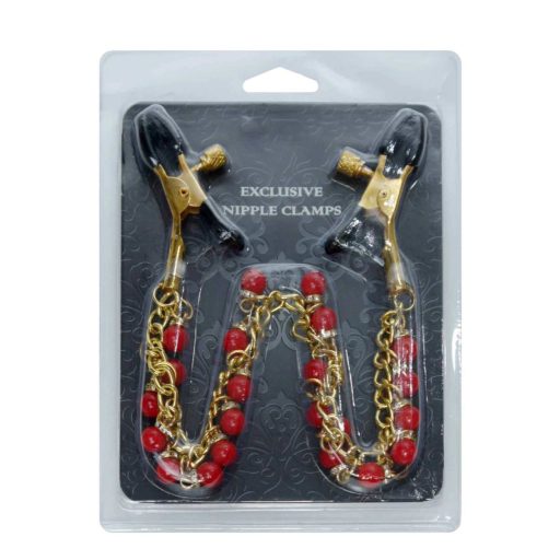 Boss sorozat - No.15 Mellbimbó csipesz piros csengős - arany színű lánccal