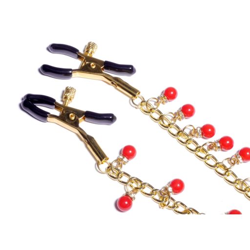 Boss sorozat - No.15 Mellbimbó csipesz piros csengős - arany színű lánccal