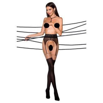   Passion Ti Open 003 - harisnyatartó hatású harisnya (fekete)