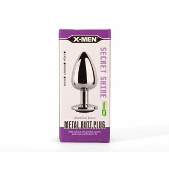   X-MEN Secret Shine Metal Butt Plug Black M - Fém anál plug - M - 8,2cm (Ezüst-Fekete)