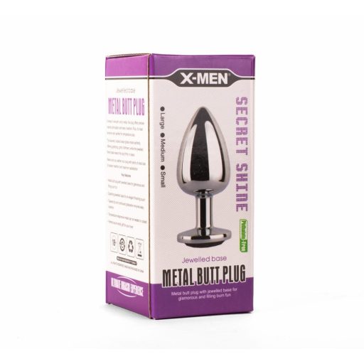 X-MEN Secret Shine Metal Butt Plug Black M - Fém anál plug - M - 8,2cm (Ezüst-Fekete)