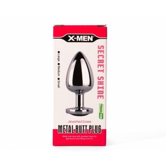   X-MEN Secret Shade - Fém anál plug L - 9,5cm (Ezüst színű-Piros szivecskével)