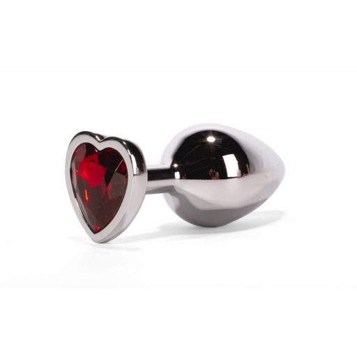 X-MEN Secret Shade - Fém anál plug L - 9,5cm (Ezüst színű-Piros szivecskével)