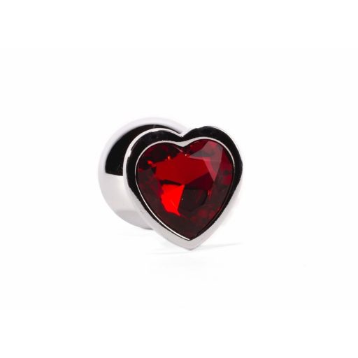 X-MEN Secret Shade - Fém anál plug L - 9,5cm (Ezüst színű-Piros szivecskével)