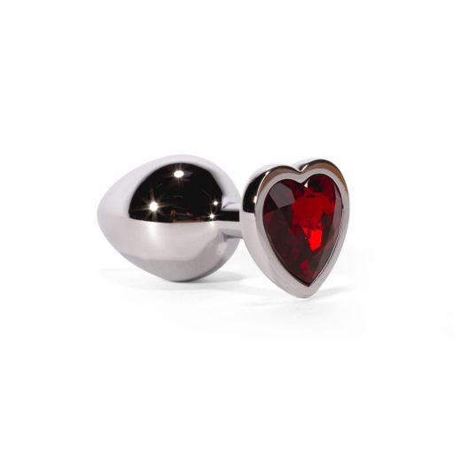 X-MEN Secret Shade - Fém anál plug L - 9,5cm (Ezüst színű-Piros szivecskével)