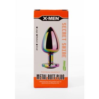   X-MEN Secret Shine Rainbowheart L - Fém anál plug szivecskés kővel L-es (Szivárvány színű)