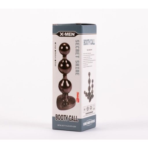 X-MEN Secret Shine Booty Call M II - Fém anál gyöngyös dildó - 12,5 cm (Fekete)
