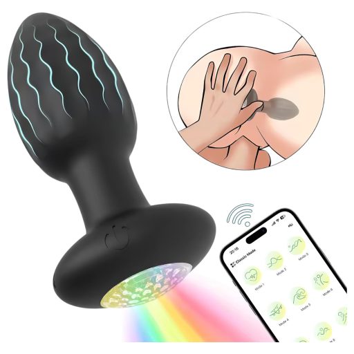 Desirel - Vibrációs anál plug színváltó LED-fénnyel - app-vezérelt, 10 rezgésmód (fekete)
