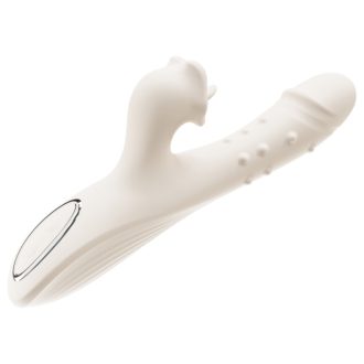 Leopard - lökő nyaló, bordázott vibrátor (fehér)