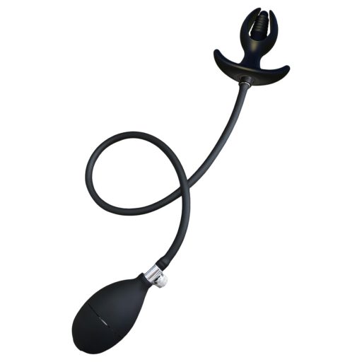 Kangvo - mágneses, felfújható bordázott anál plug (fekete)