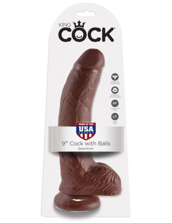 Pipedream King Cock 9 inch - Letapasztható élethű dildó herékkel (Barna)
