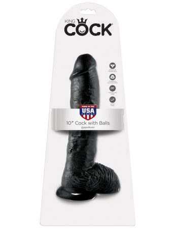 Pipedream King Cock 10 inch - Letapasztható élethű dildó herékkel (Fekete)