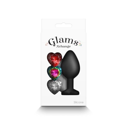 Glams Xchange - Fekete Análdugó Cserélhető Szívecskés Kövekkel - M