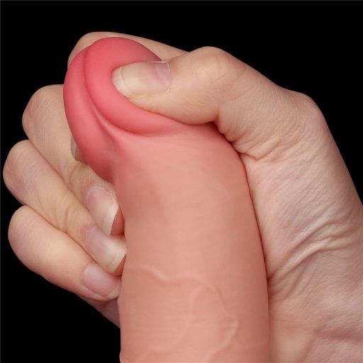 Lovetoy Sliding-Skin - tapadókorongos kétrétegű dildó - 19,5cm (natúr)