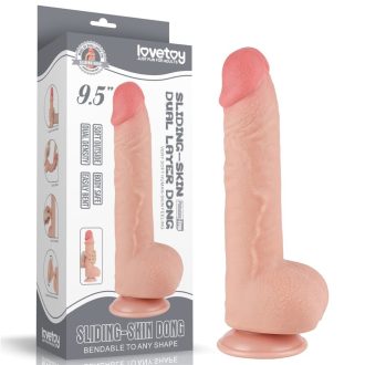   Lovetoy 9.5'' Sliding Skin Dual Layer Dong Flesh - Élethű kétrétegű dildó csúszó bőrrel - 24 cm