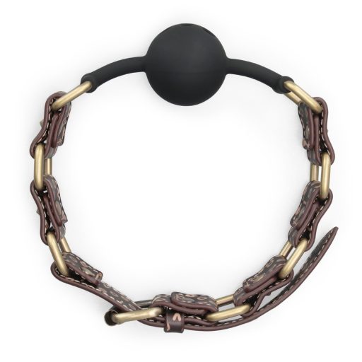 Lovetoy Rebellion Reign Ball Gag - Fém és műbőr szíjas szilikon szájpeckelő (Barna-Fekete)