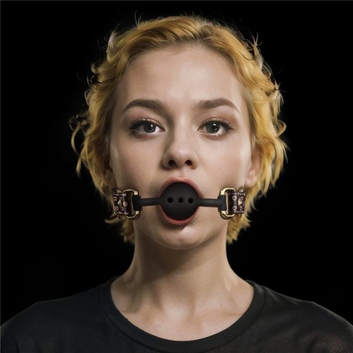 Lovetoy Rebellion Reign Ball Gag - Fém és műbőr szíjas szilikon szájpeckelő (Barna-Fekete)