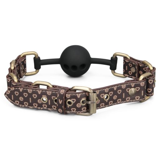 Lovetoy Rebellion Reign Ball Gag - Fém és műbőr szíjas szilikon szájpeckelő (Barna-Fekete)