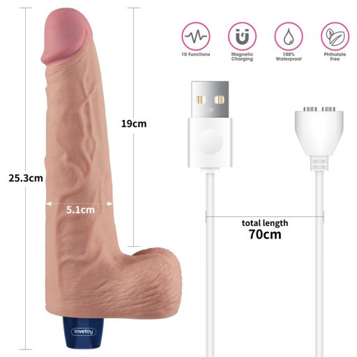 Lovetoy 10" REAL SOFTEE - Újratölthető élethű herés vibrátor - 25 cm (Bőrszínű)