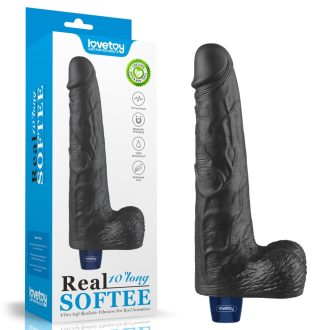   Lovetoy 10" REAL SOFTEE - Újratölthető akkus élethű fekete herés vibrátor - 25cm (Fekete)