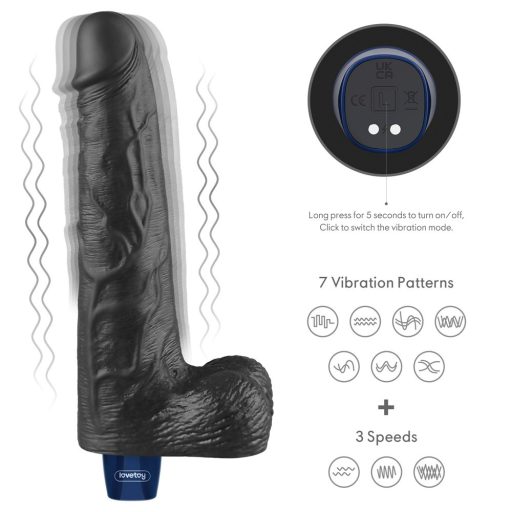 Lovetoy 10" REAL SOFTEE - Újratölthető akkus élethű fekete herés vibrátor - 25cm (Fekete)