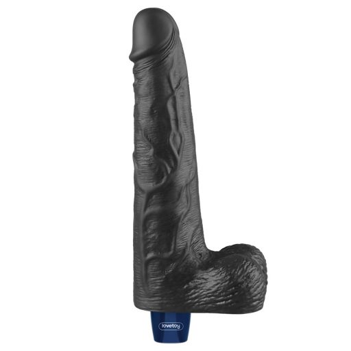 Lovetoy 10" REAL SOFTEE - Újratölthető akkus élethű fekete herés vibrátor - 25cm (Fekete)