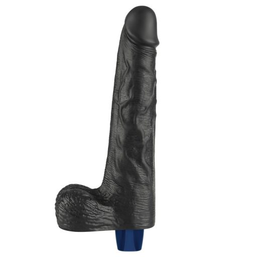Lovetoy 10" REAL SOFTEE - Újratölthető akkus élethű fekete herés vibrátor - 25cm (Fekete)