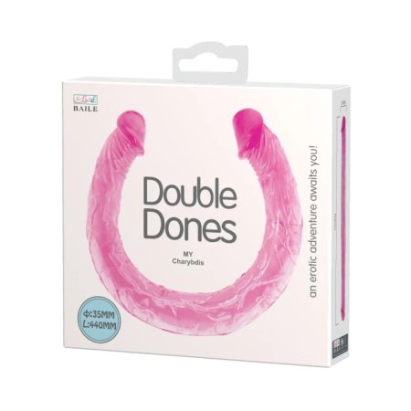 Double Dong Pink 2 - duplavégű élethű dildó - 44,5 cm (rózsaszín)