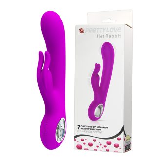   Pretty Love - Hot Rabbit Újratölthető USB-s Csiklókaros memória funkciós szilikon vibrátor 7 féle vibrációval (Pink)