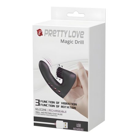 Pretty Love Magic Drill - Szilikon erotikus ujjra húzható masszírozó - ujjvibrátor - 3 vibrációs és forgatási funkcióval (Fekete)