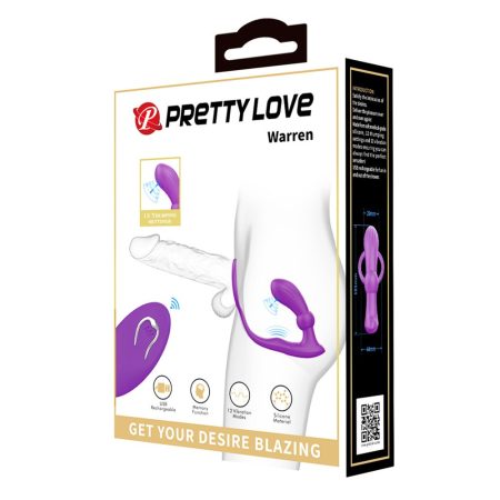 Pretty Love Warren - Szilikon akkus - újtatölthető távirányítós vízálló prosztata vibrátor péniszgyűrűvel - 17 cm (Lila)