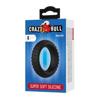   Crazy Bull Merritt - Szuper puha rugalmas szilikon péniszgyűrű gumiabroncs mintázattal (Fekete)