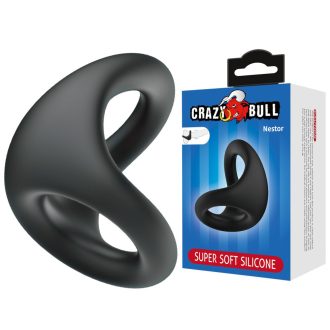   Crazy Bull Nestor - Szuper puha rugalmas szilikon dupla péniszgyűrű (Fekete)