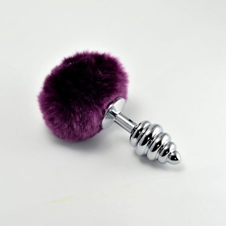 Spiral Pompon Metal Plug - Spirálos fém análdugó nyuszifarokkal (Lila)