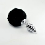   Spiral Pompon Metal Plug Black - Spirálos fém análdugó nyuszifarokkal (Fekete)