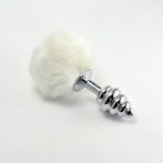   Spiral Pompon Metal Plug - Spirálos fém análdugó nyuszifarokkal (Fehér)