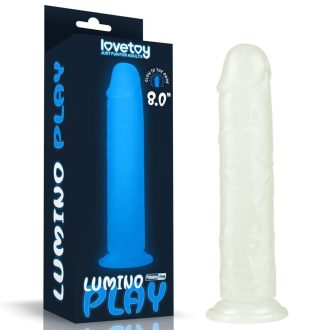   Lovetoy 8 inch Lumino Play Dildo - Letapasztható vízálló sötétben világító élethű dildó - 21 cm (Áttetsző)